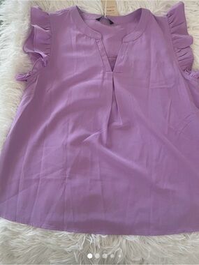 Dokotoo -Sleeveless Ruffle V-Neck Blouse in Lilac